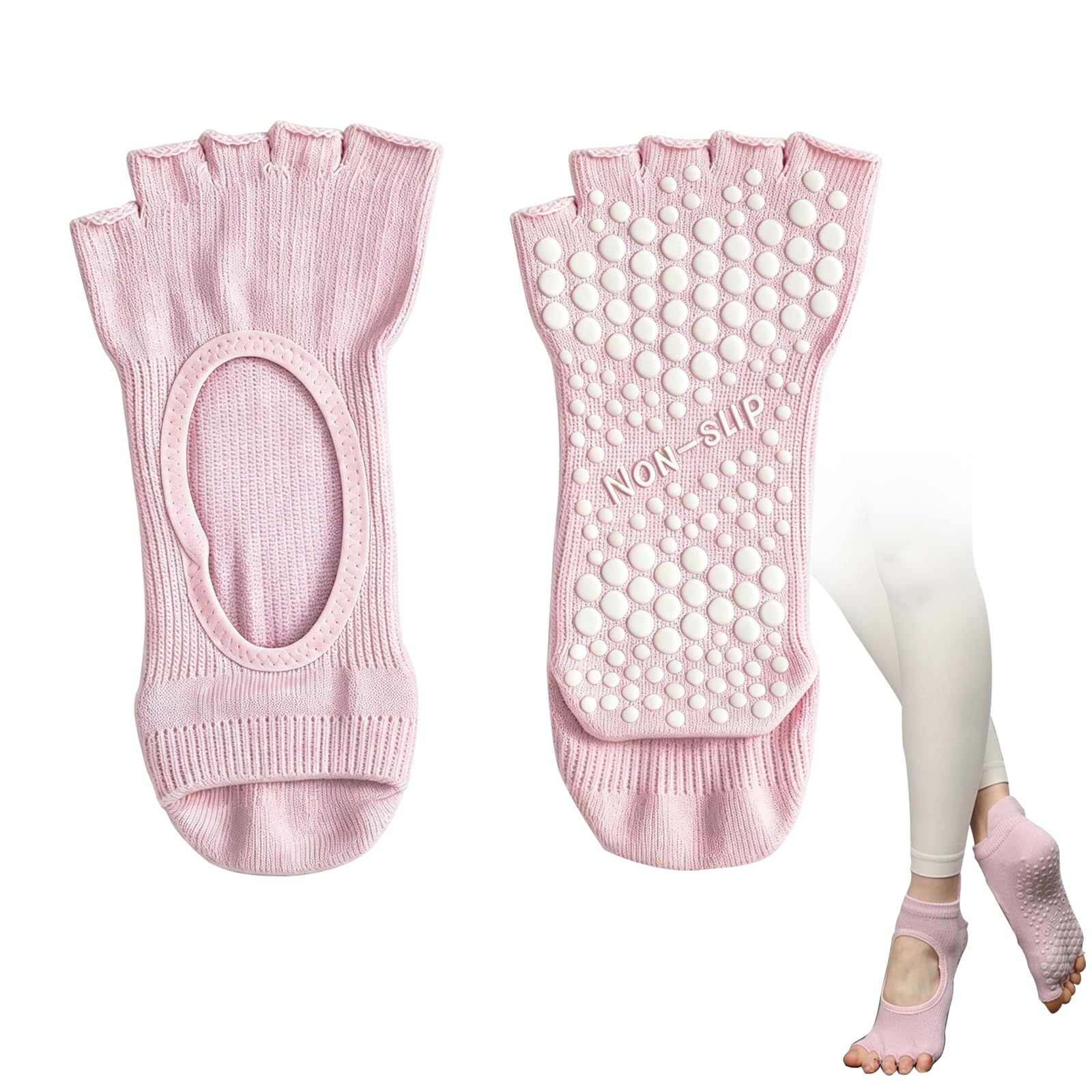 MIUPOO Toeless Yoga Socks, Five Toe Non Slip Socks,Ballet Style Pilates Toe Separator Yoga Socks Ladies Reformer Pilates Grip Gym Dance Trainer For Women & Men,1 Pairs.