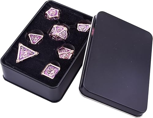 Miniatura 6 de AUSTOR Juego de dados de metal DND de 7 troqueles, dados de mazmorras y dragones con caja de rollo, dados poliédricos D20 D12 D10 D% D8 D6 D4 dados