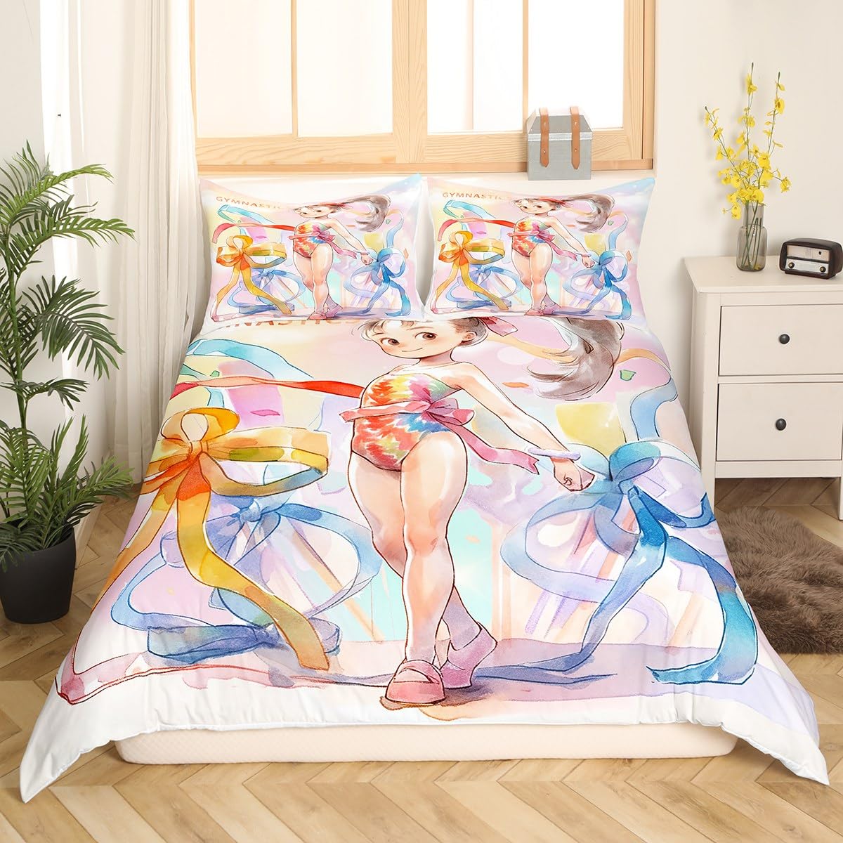Women Gymnastics Duvet Cover Set Single Size,2 Pieces Breathable Gymnastics Lovers Bedding Sets(1 Duvet Cover+1 Pillowcase),Children Colorful Tie-dye Printed Comforter Cover Set for Girls Kids - Image 3