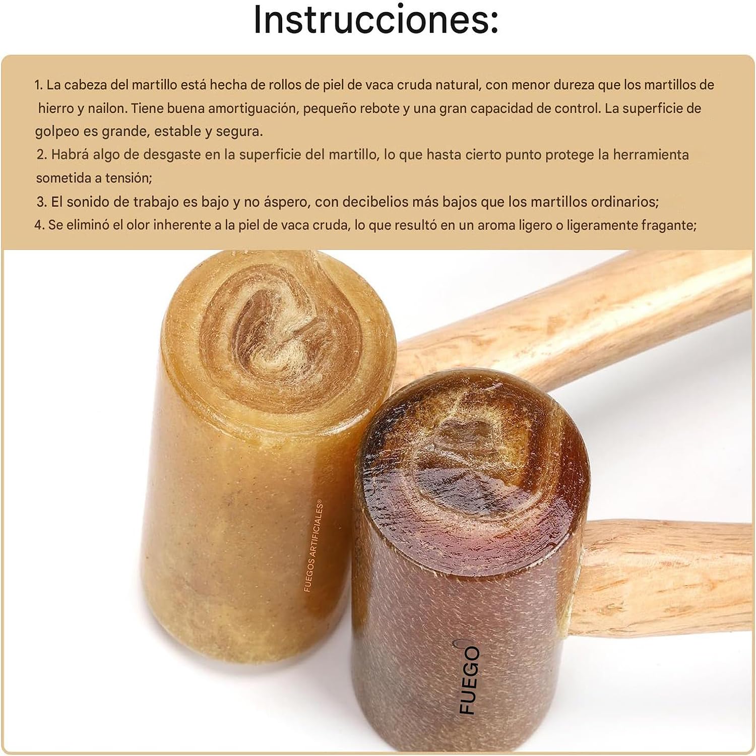 WUTA Mazo de cuero crudo, martillo de cuero, herramientas de cuero punzonado, buena capacidad de amortiguación (42 mm)