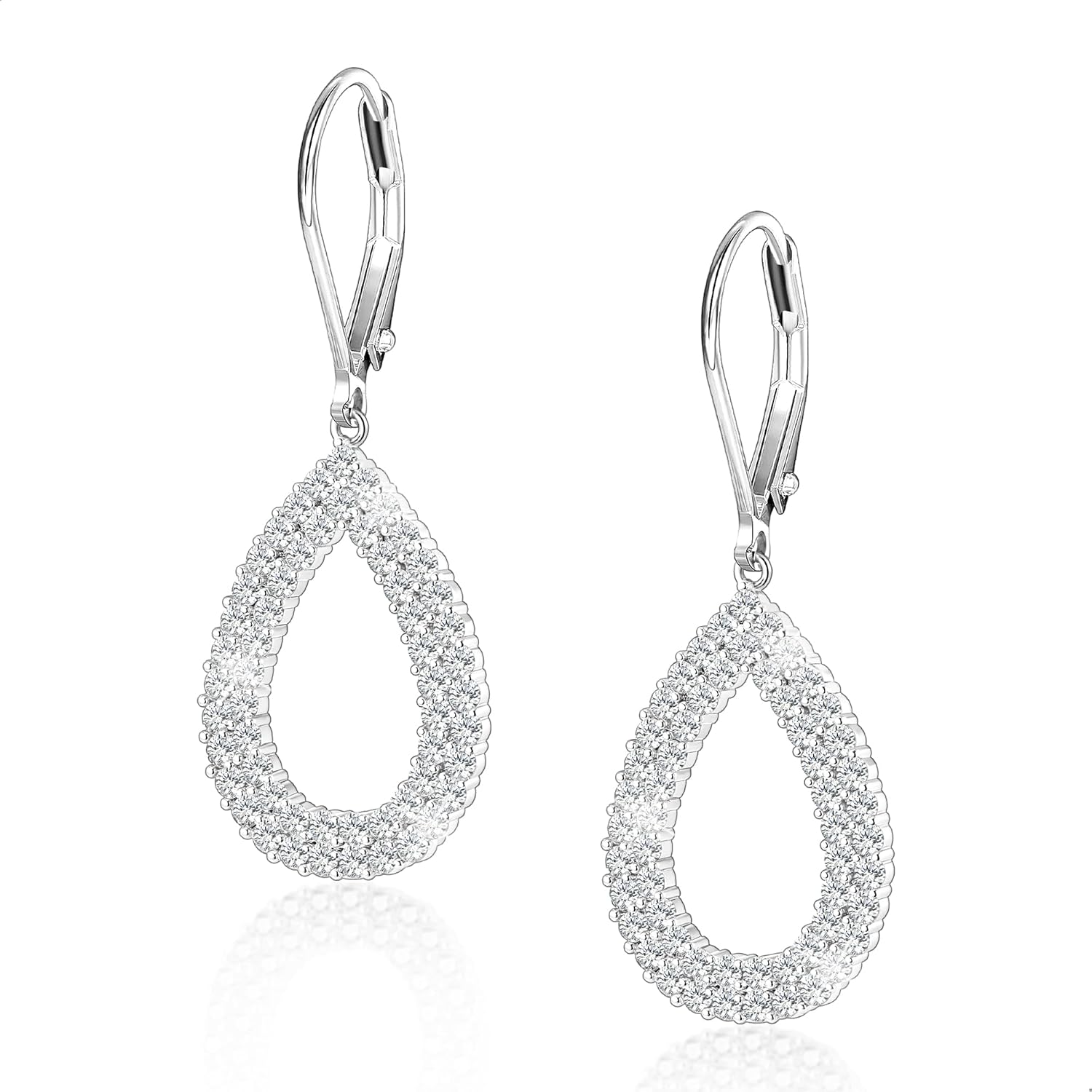 925 Sterling Silver Wedding Earring for Brides Hypoallergenic 14K Gold Teardrop Dangle Earrings for Women, ALEXCRAFT Dangling Drop Leverback Cubic Zirconia Proms Statement Formal Rhinestone Earings