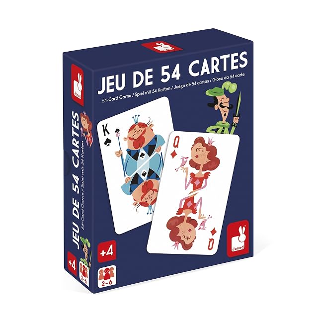 Janod - Juego de 54 Cartas para niños - Juego de Cartas de cartón Liso
