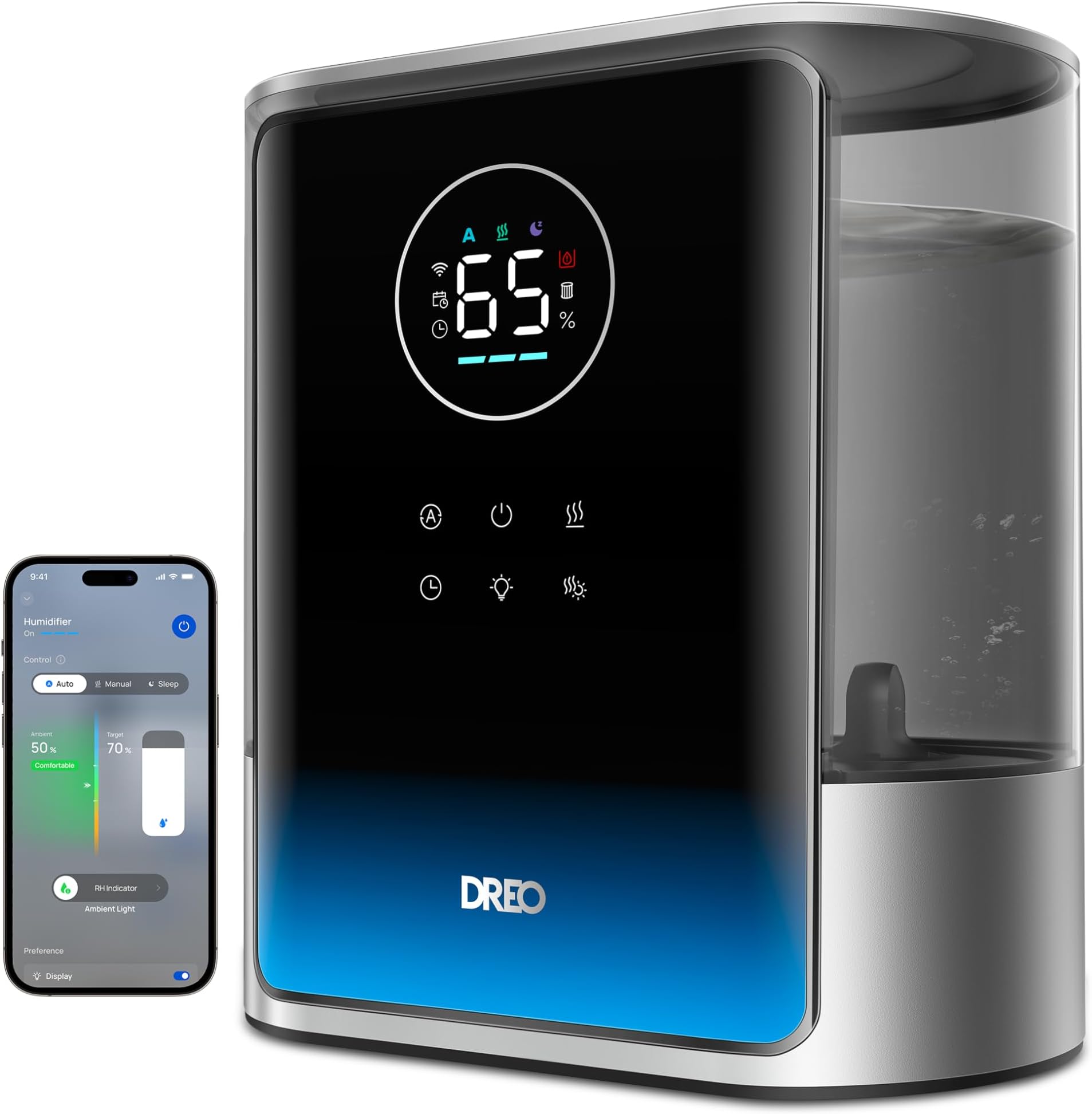 8 Liter Smart Humidifiers for Bedroom, 600 Square Feet, 80 Hours Hot and Cool Operation, Large Size Mist Humidifier for Large Room