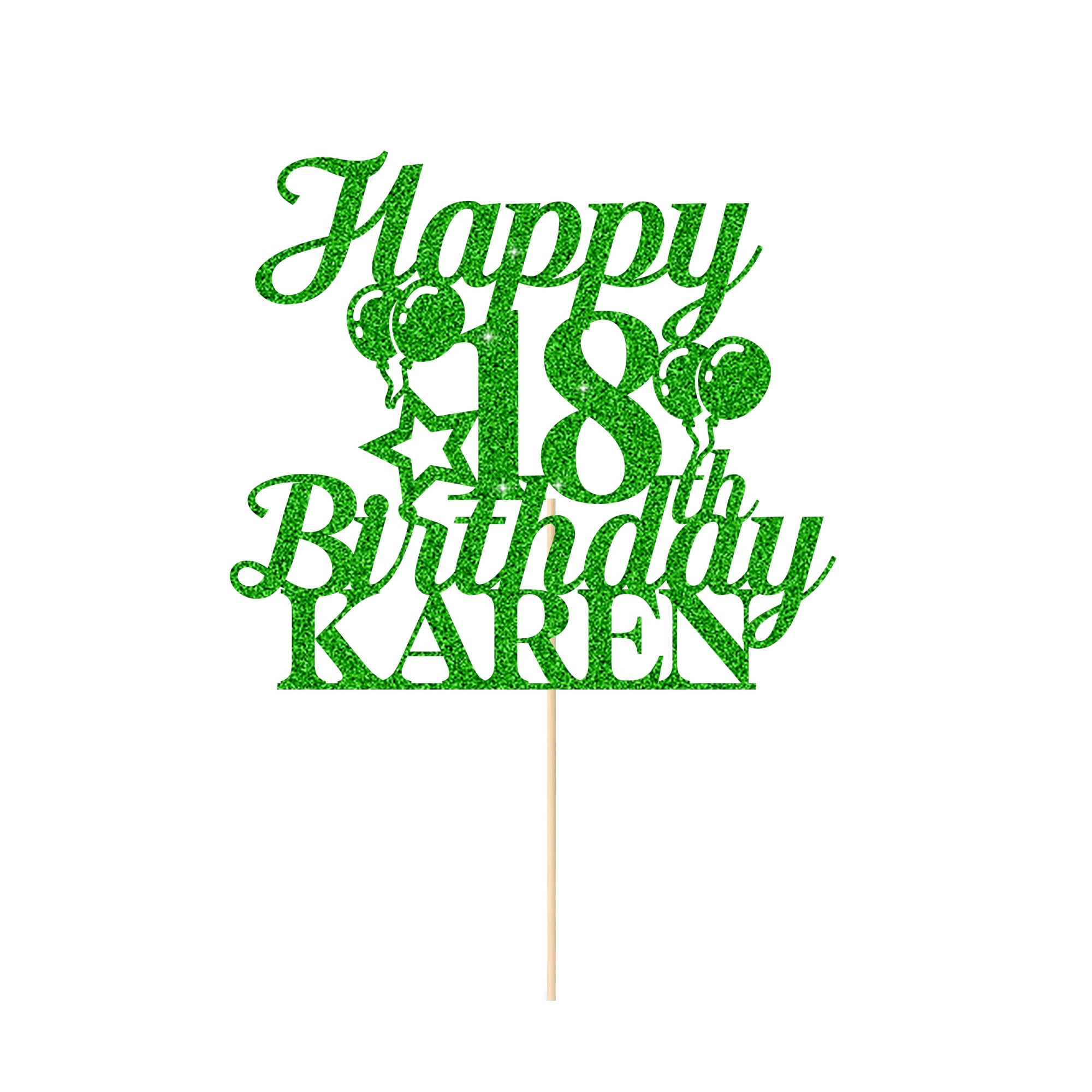 Happy 18th Birthday Cake Topper Personalised Cake Decorations Double-Sided Glitter Cake Topper Custom Cake Toppers with Any Age & Name for 18th 21st 30th 40th 50th 60th(Green)