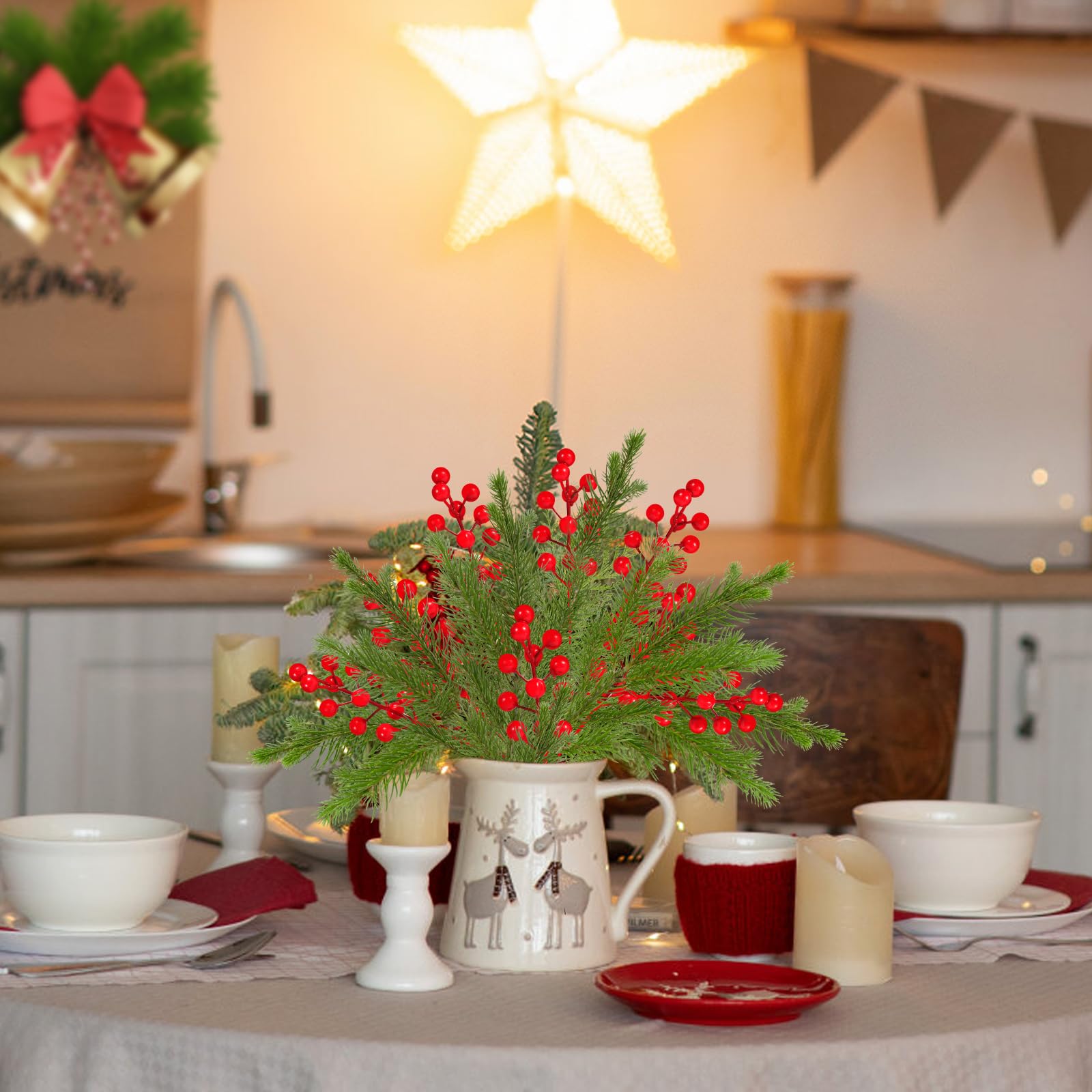 Künstliche rote Beerenstiele für Weihnachten, 20,3 cm, DIY-Weihnachtsbaumschmuck, rote Stechpalmenbeere, Cranberry, Weihnachtsschmuck für Weihnachten, Winter, Urlaub, Basteln, Heimkranz,
