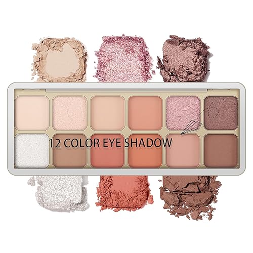 Boobeen Paleta de sombra de ojos de 12 sombras, sombra de ojos mezclable de alta pigmentación para un aspecto natural de ojos, maquillaje de sombra