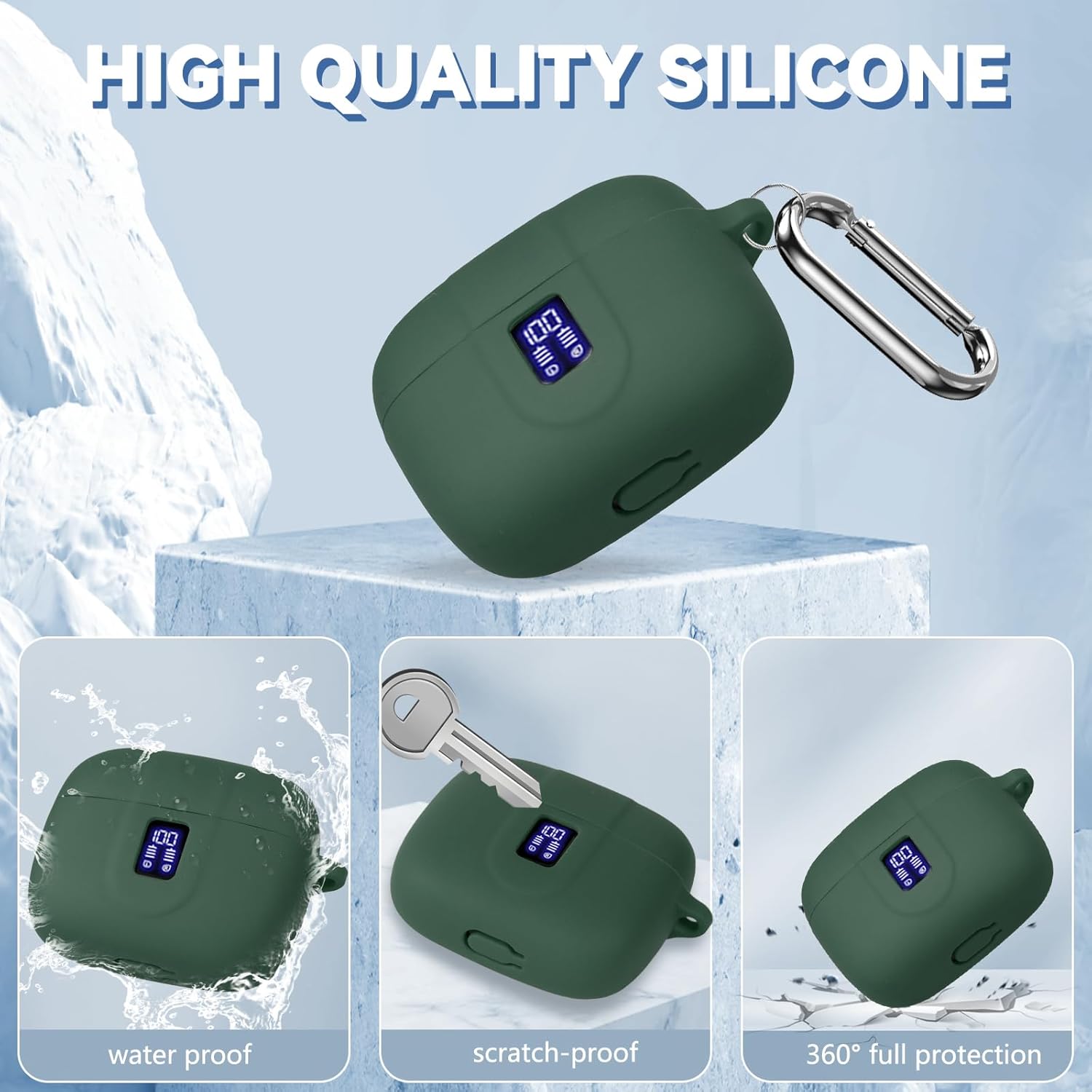 Silicone Case for TAGRY X08 Wireless Earbuds Case, Compatible with TAGRY Bluetooth Headphones True Wireless Earbuds with Keychain with Cleaning Pen - Green - Image 3