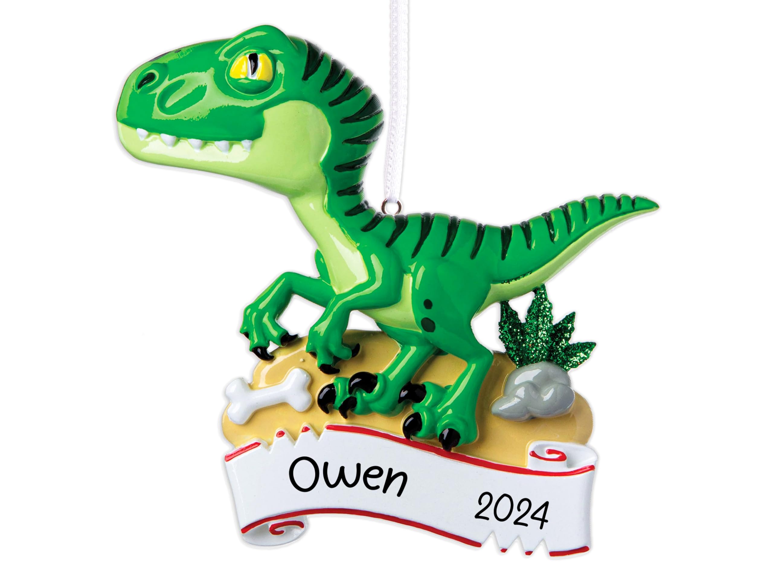 UniqXmas Personalized Dinosaur Christmas Ornament 2025 | Green Velociraptor Dino T-Rex Jurassic Animal Ornament – Funny Trex Decoration for Xmas Tree | Unique Keepsake Gift - Custom Name & Year