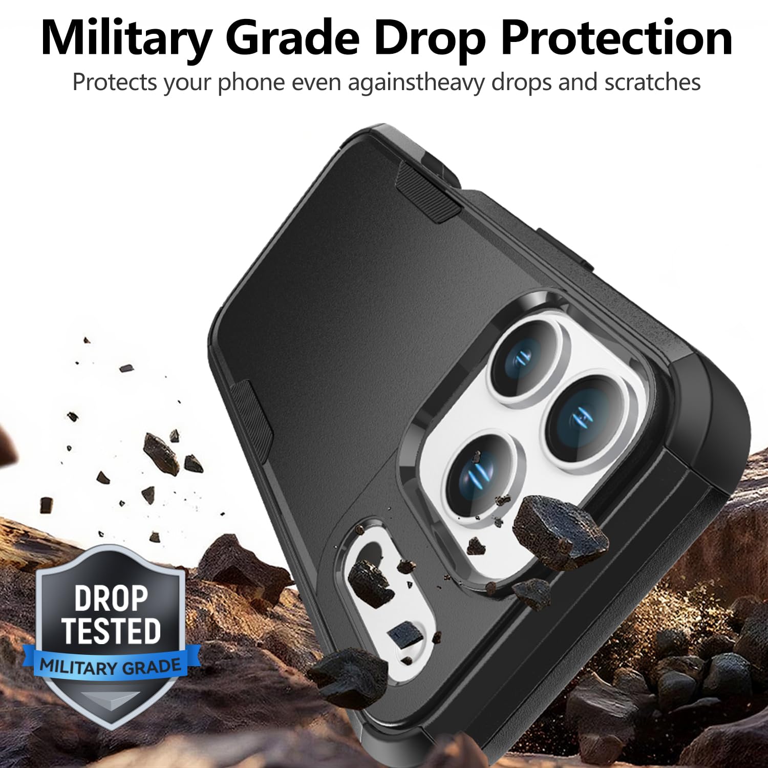 Custodia per iPhone 17 Pro Max con fondina con clip per cintura, 2 pellicole protettive per lo schermo, antiurto protezione contro le cadute, copertura integrale resistente a 3 strati militare robusta