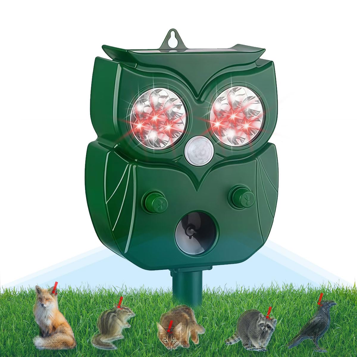 Katzenabwehr, Taubenabwehr, Ultraschall, Katzenabwehr, Solar Katzenabwehr, mit LED-Blitz, Ultraschall und Tierabwehr, IP65 wasserdicht für Hunde, Vögel, Mäuse, Füchse