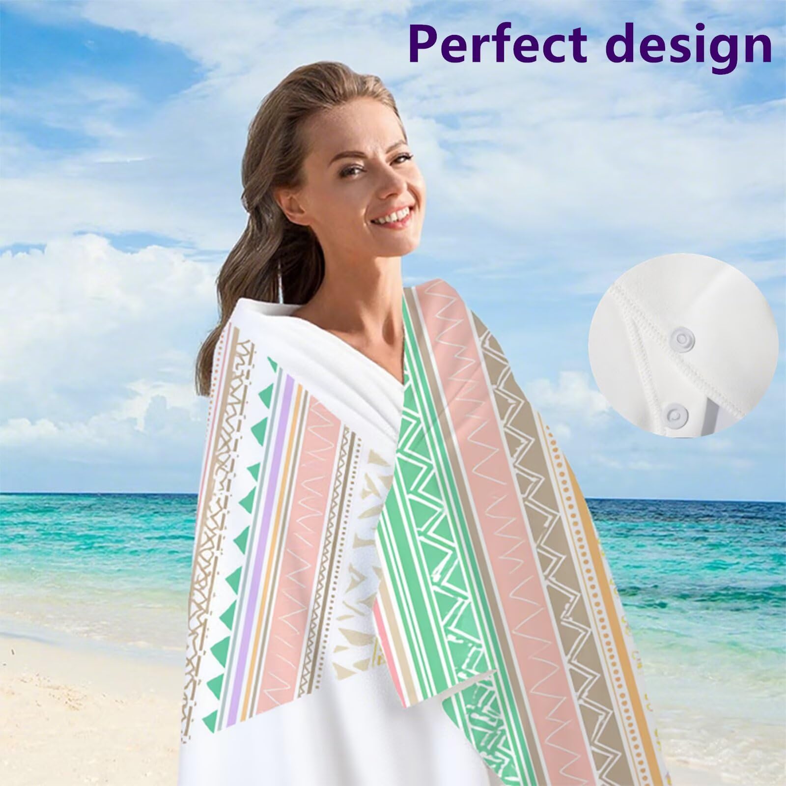 Telo Mare Microfibra 90x180 cm Telo Mare Grande, Asciugamano Palestra Assorbente Asciugatura Rapida, Asciugamano Mare Antisabbi Stuoia Spiaggia per Piscina, Viaggio - Increspature Geometriche G1-756