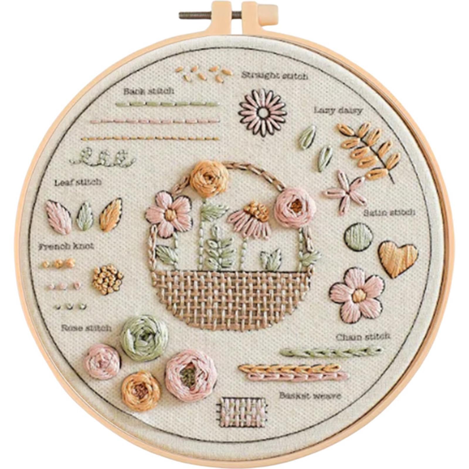 Flower Cotton Stamped Embroidery Cross Stitch Kit w/Pattern for Beginner30x30cm (J)