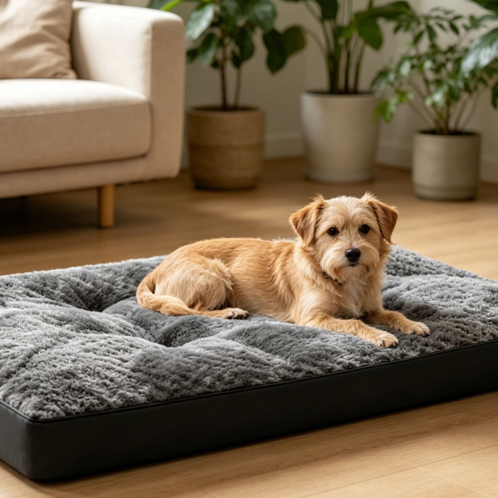 Naroote Lit de Cage pour Chien, Tapis de Couchage en Tissu Oxford en Peluche pour Animaux de Compagnie (104x68x8cm/40,9x26,8x3,1 Pouces)