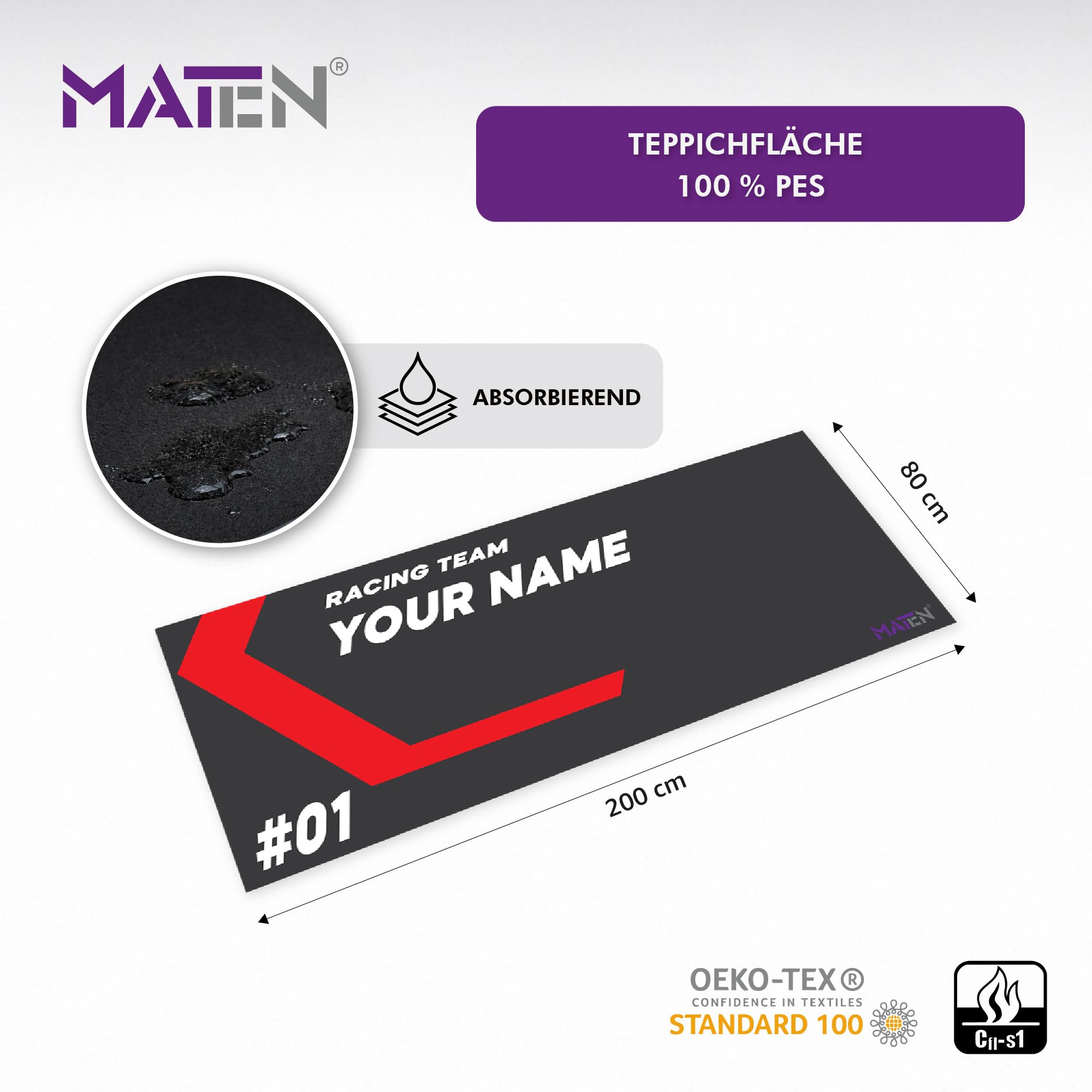 MATEN Personalisierbarer Teppich für Motorrad, Garage und Paddock, Untermotorrad Mat.en aus, 200 x 80 cm (Moquette)