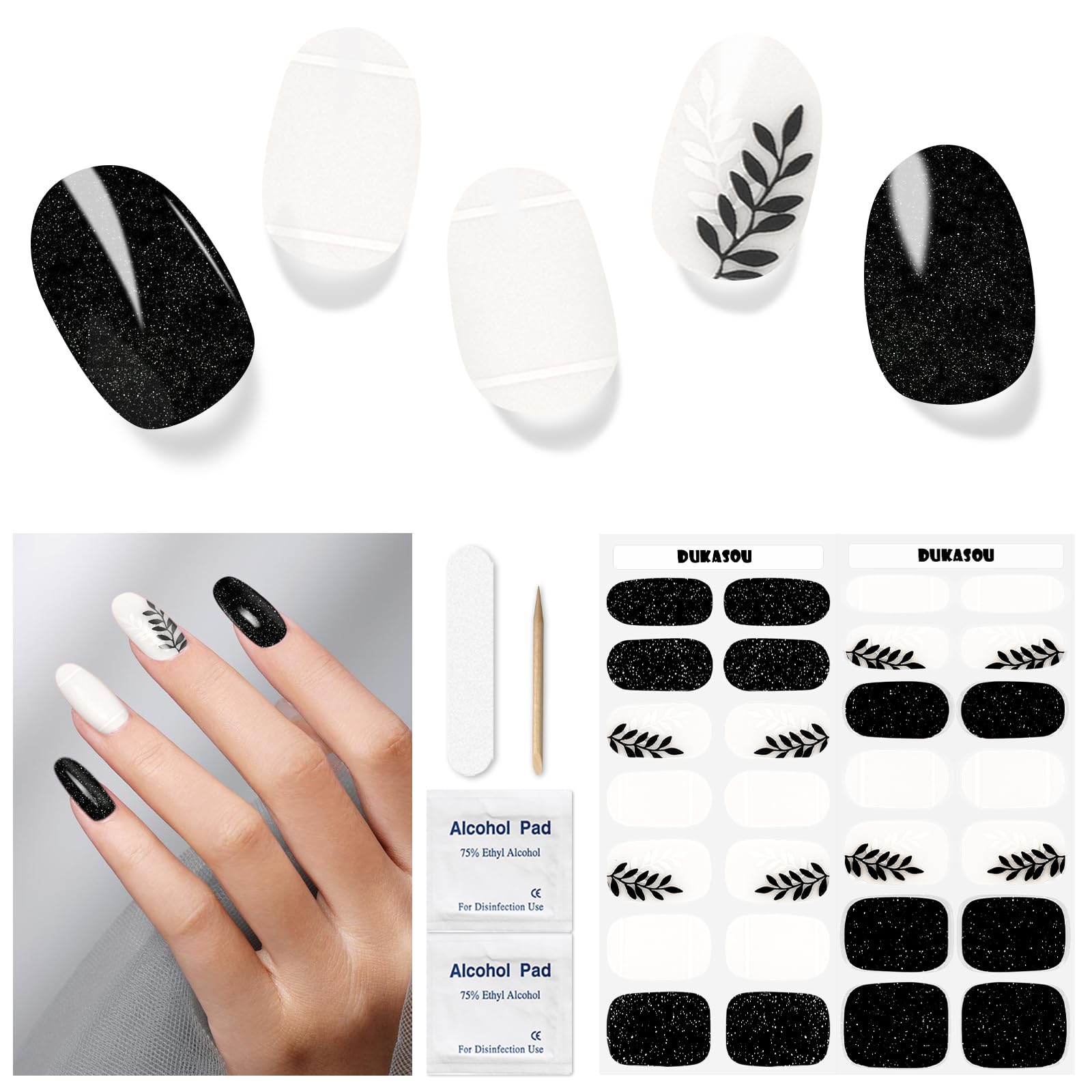 DUKASOU Gel Nail Stickers,28 Pcs Semi Cured Gel Nail Strips UV Light/LED Lamp Required,Long Lasting Nail Polish Stickers Falling Leaves,Gel Nail Wraps Self Adhesive,Easy to Apply Remove