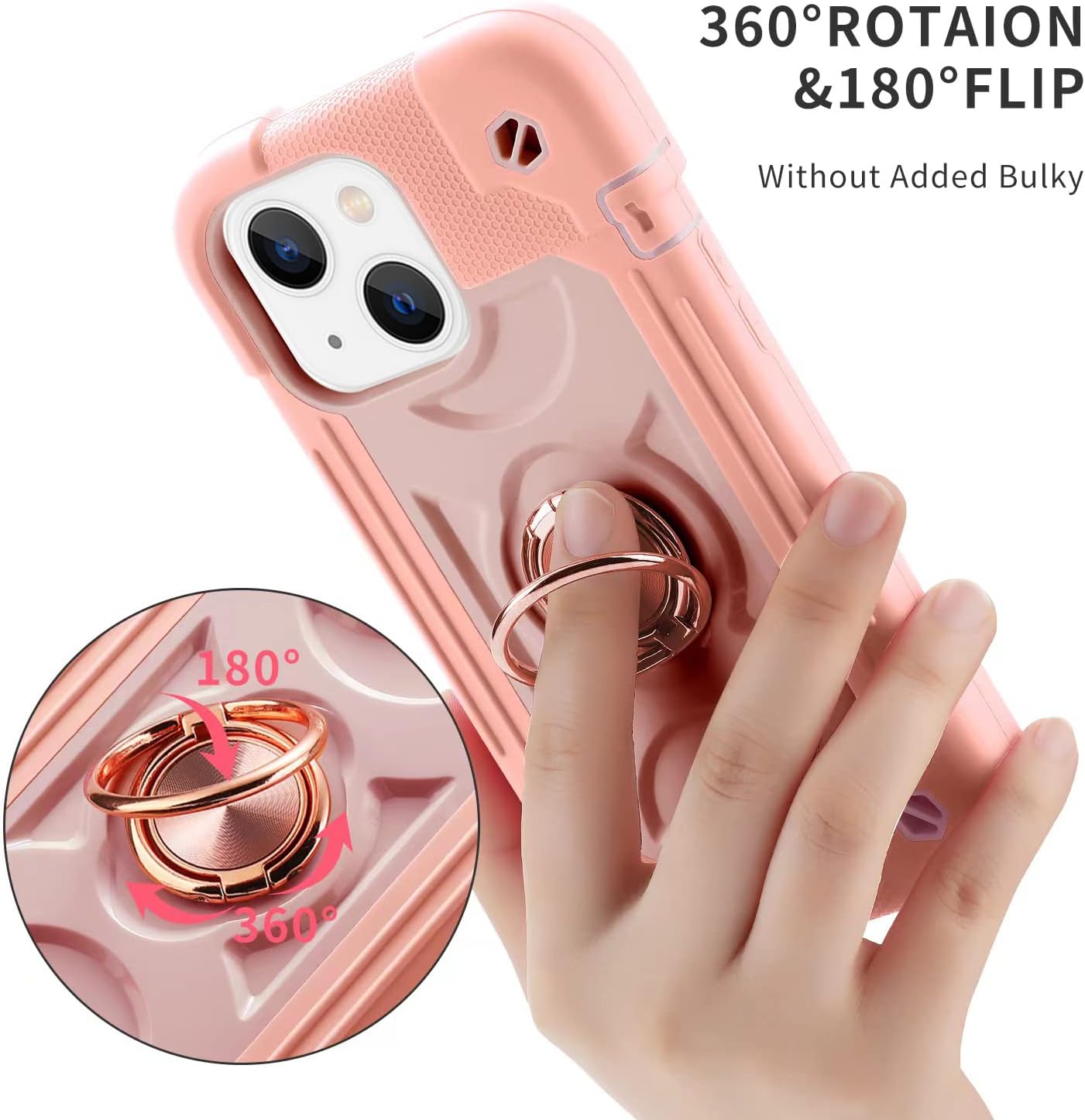 MARKILL Compatible with iPhone 14 Case/iPhone 13 Case 6.1 Inch with Built-in 360°Rotating Ring Stand, Military Grade Drop Protection Full Body Rugged Heavy Duty Durable Cover Pink - Image 6