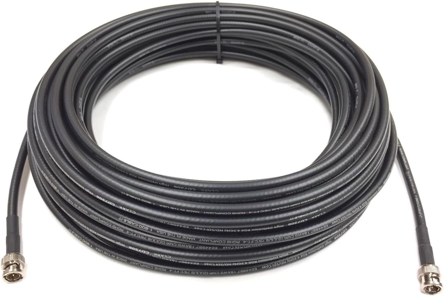 Custom Cable Connection 250 Foot HD-SDI 3G RG6 BNC to BNC Video Coaxial Cable (75 Ohm) Black 4.5Ghz - Made in The USA - (108301-250) : Electronics