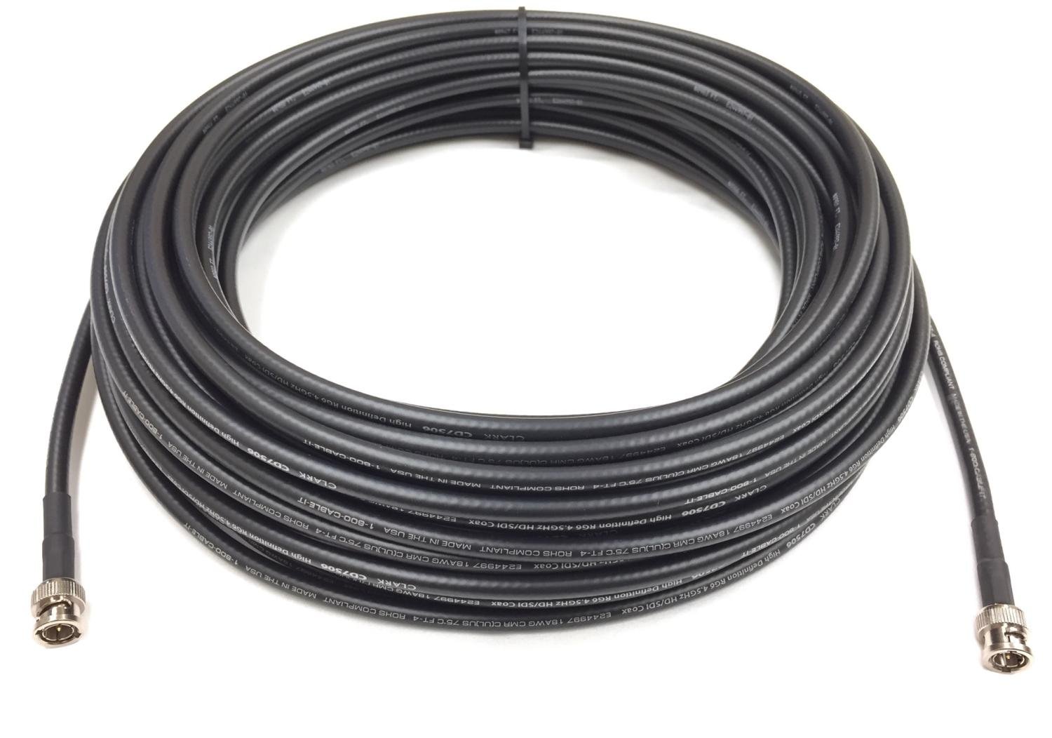 25 Foot HD-SDI 3G RG6 BNC to BNC Video Coaxial Cable (75 Ohm) Black 4.5Ghz - Made in The USA - (108301-25)