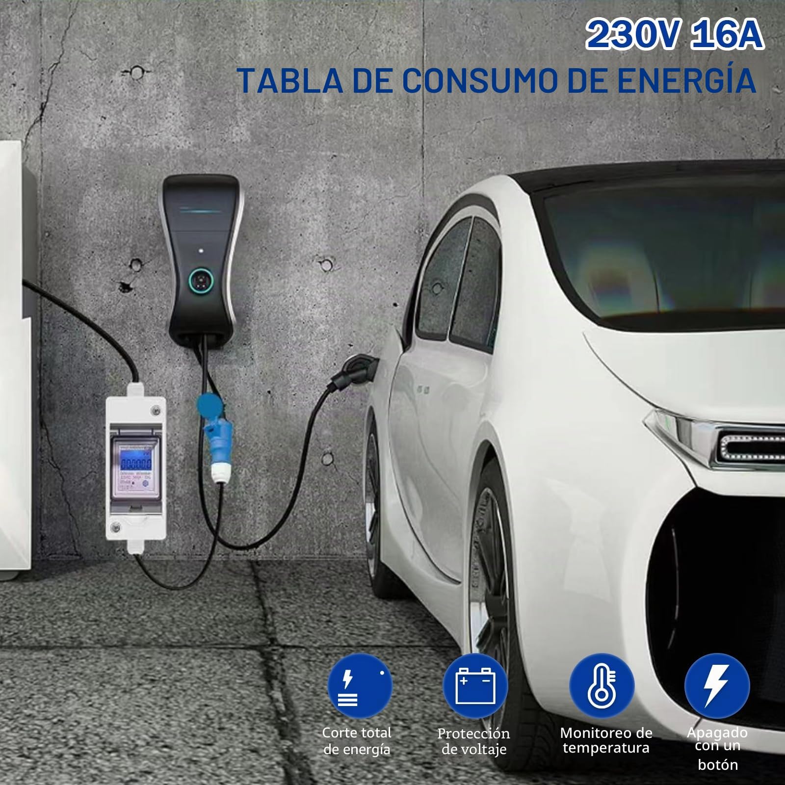 Contador de electricidad digital móvil, 60 A, 230 V, IP67, resistente al agua con enchufe CEE y acoplamiento, medidor KWH 3 x 1,5 mm², cable de goma y función de reinicio para caravanas, vehículos