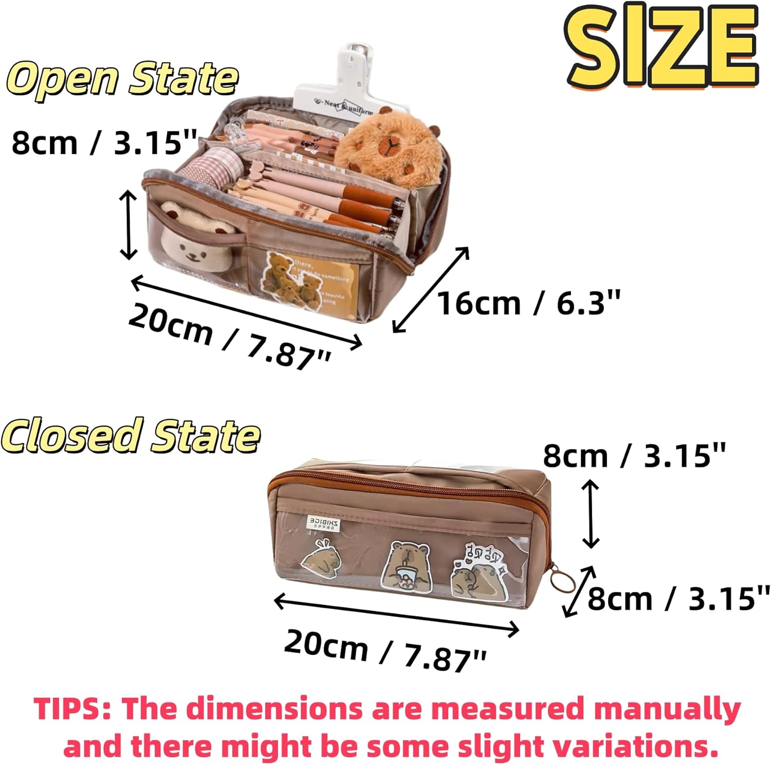 Adorable Capybara Pencil Case with 16PCS Cute Accessories, Kawaii Pen Pouch: Includes Pens, Capybara Plush Brooch, Keychain, Clips, Note, and Stickers - Image 2