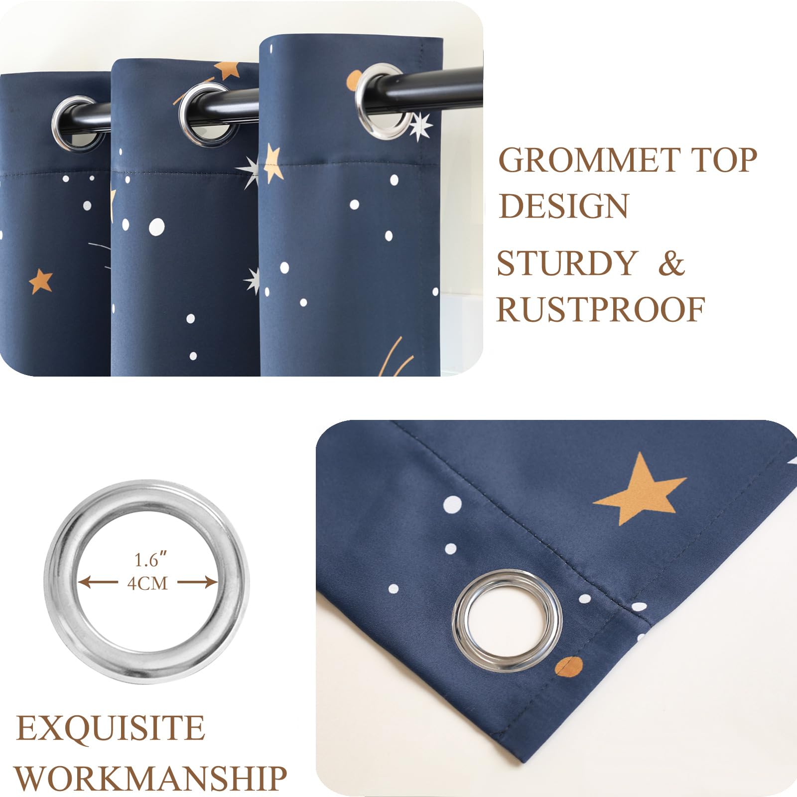 L.Z.E Gardinen Vorhänge Verdunklung für Kinder Schlafzimmer Wohnzimmer, Dunkelblau Sternenhimmel Gardine Vorhang, 245 cm Lang mit Ösen, 2er Set 80-85% Abdunkelnd Blickdicht Ösenschals (LZE2260E-NV245)