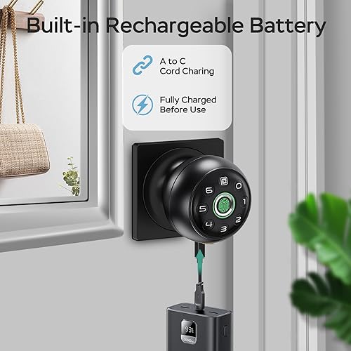 Miniatura 7 de GeekTale Cerradura de puerta de huellas dactilares para dormitorios, perilla de puerta de huellas dactilares con cerradura