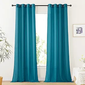 NICETOWN Peacock Green Sheer Curtains, & Drapes, Grommet Semi Sheer Linen Curtains Privacy with Light Filtering Window Treatments for Children, Adult Room/Kids Room, W52 x L108, 2 Panels