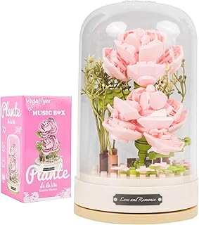 Building Blocks Flowers Bouquet DIY Building Toys Set with Music Box for Teens and Adults with Dust-Proof Dome Included Romantic Gifts for Birthday Mother‘s Day
