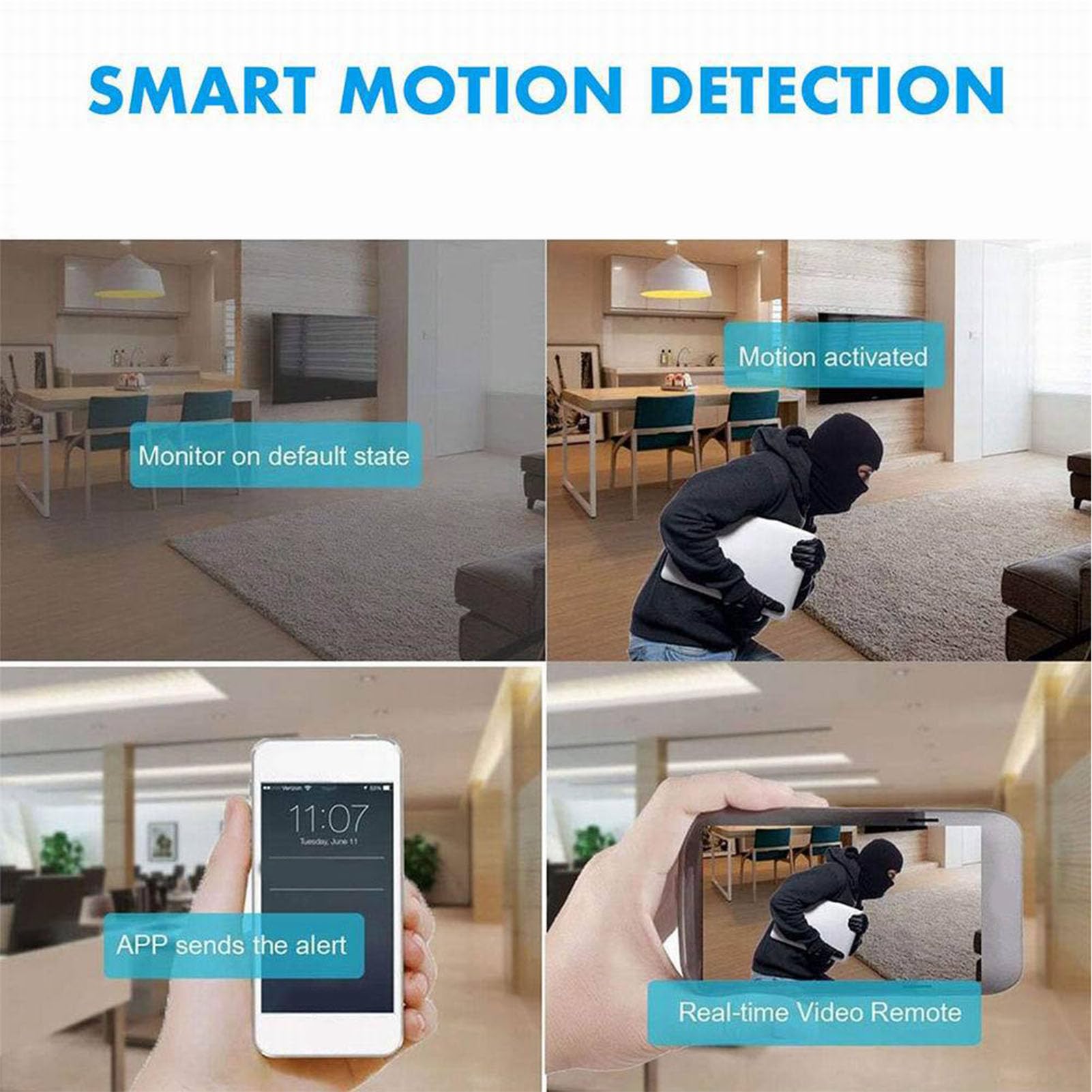 Jectse Reloj con Cámara WiFi 4K, Cámara de Seguridad Inalámbrica para Interiores con Pantalla de Tiempo LED, Detección de Movimiento, para Dormitorio de Oficina en Casa