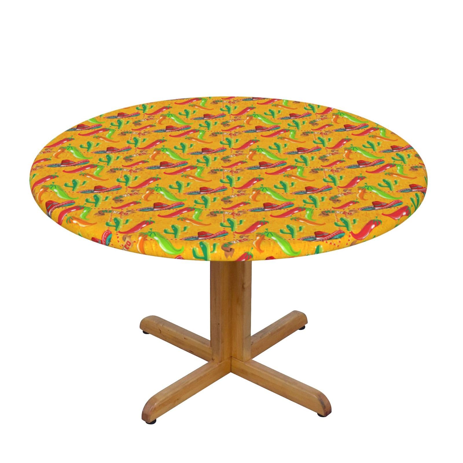 PPHGUT Cactus Hat and Chili Pepper Print Round Tablecloth Family Table Cover Kitchen Wedding Party Everyday Outdoor