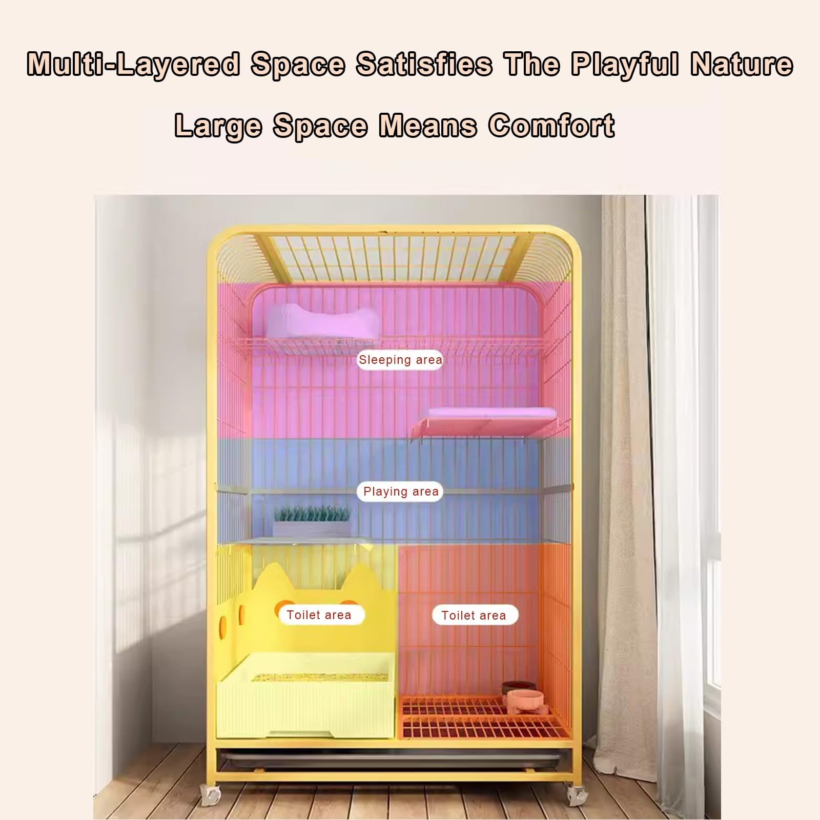 Grande gabbia per gatti da interni, con 2 ripiani estraibili e ruote, ideale per 12 gatti, colore: bianco (78 x 55 x 100 cm)