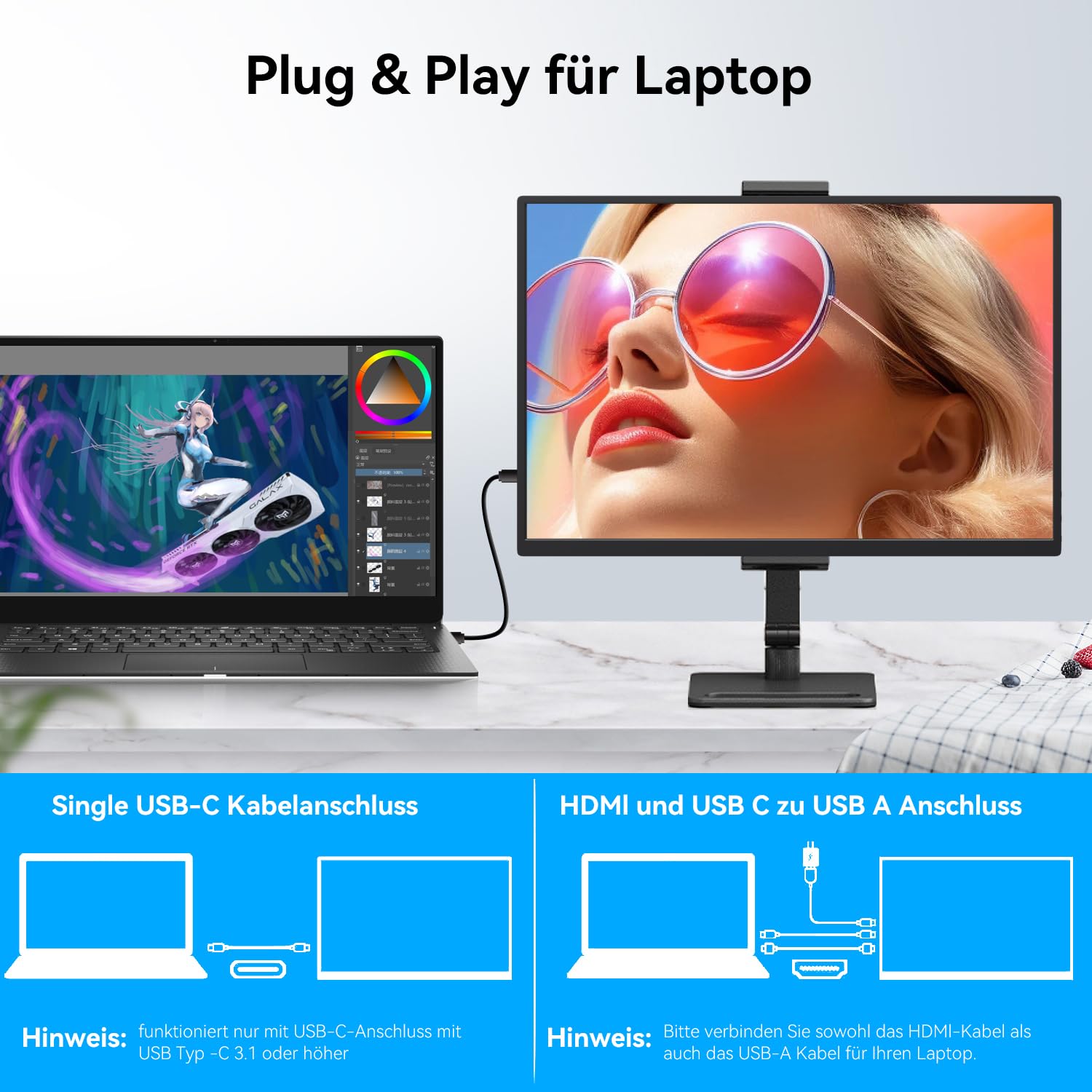 14 Zoll Touchscreen Tragbarer Monitor 1920X1200P Ultra Slim & Lightweight Randlos FHD IPS HDR Portable Gaming Laptop Traveling Sub Monitor für Laptop Mac PC Xbox PS4/5