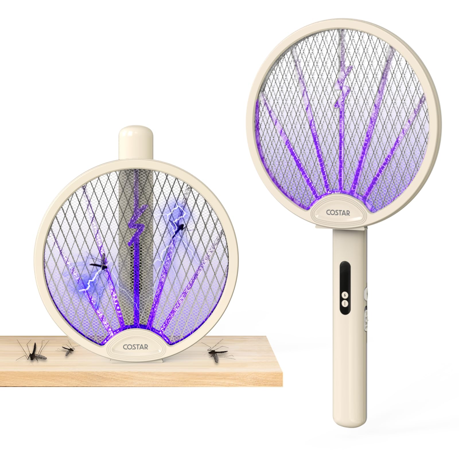 COSTAR Mosquito Bat with UV Light, Foldable Mosquito Racket Rechargeable, 2 in 1 Auto Mosquito Killer, Racket for Mosquitoes, Electric Fly Swatter with Lithium-ion Battery, Yellow