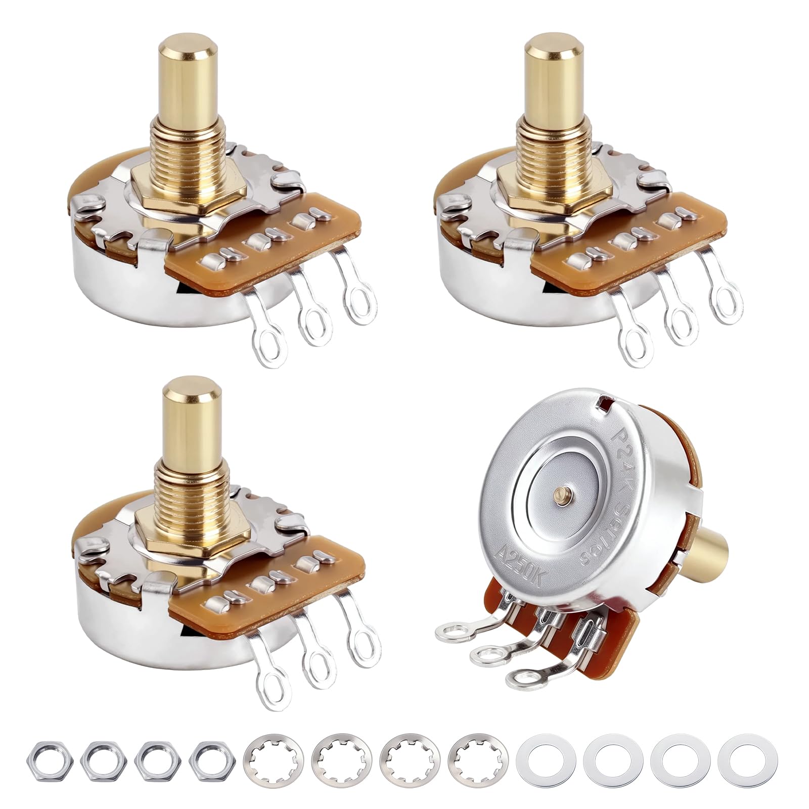 Banworks Brass A250K M8 Metric Thread Full Sized Guitar Solid Shaft Pots
