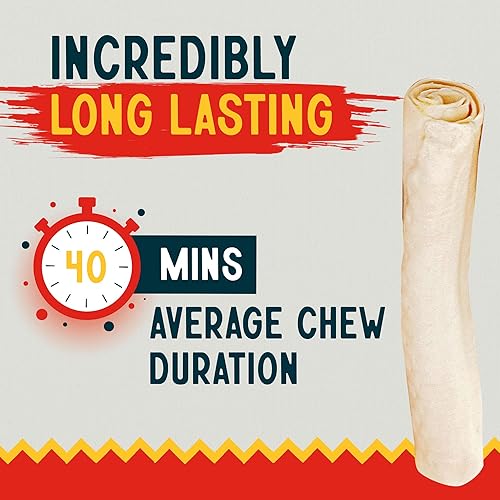 Miniatura 5 de Canine Chews Rollos retriever de cuero crudo para perros recubiertos de pollo de 10 pulgadas, huesos de cuero crudo de pollo para perros grandes