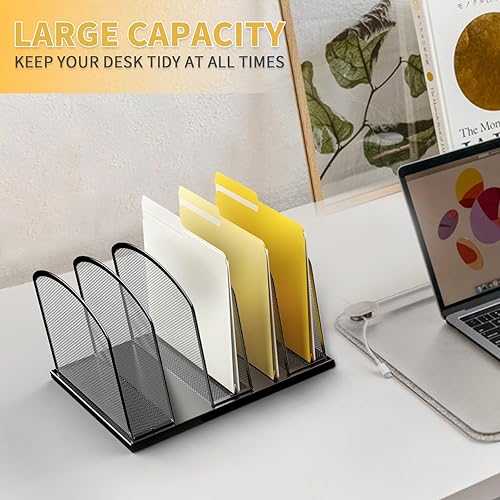 Miniatura 7 de Organizador de archivos de escritorio de gran tamaño, soporte vertical de malla metálica, organizador de archivos de 5 secciones para escritorio,