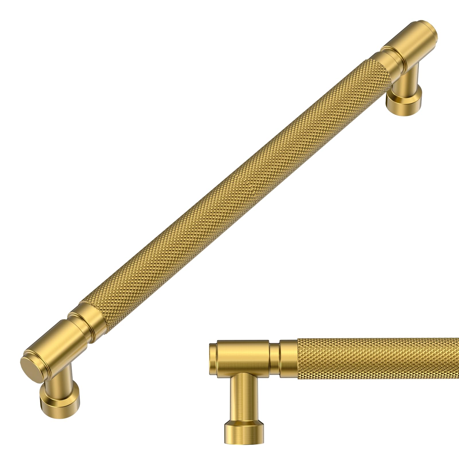 Amerdeco 10 Pack Brushed Moderne Brass Knurled Cabinet Pulls 7.5 Inch(192mm) Hole Center Drawer Pulls Cabinet Hardware Kitchen Cabinet Handles for Bathroom AM032