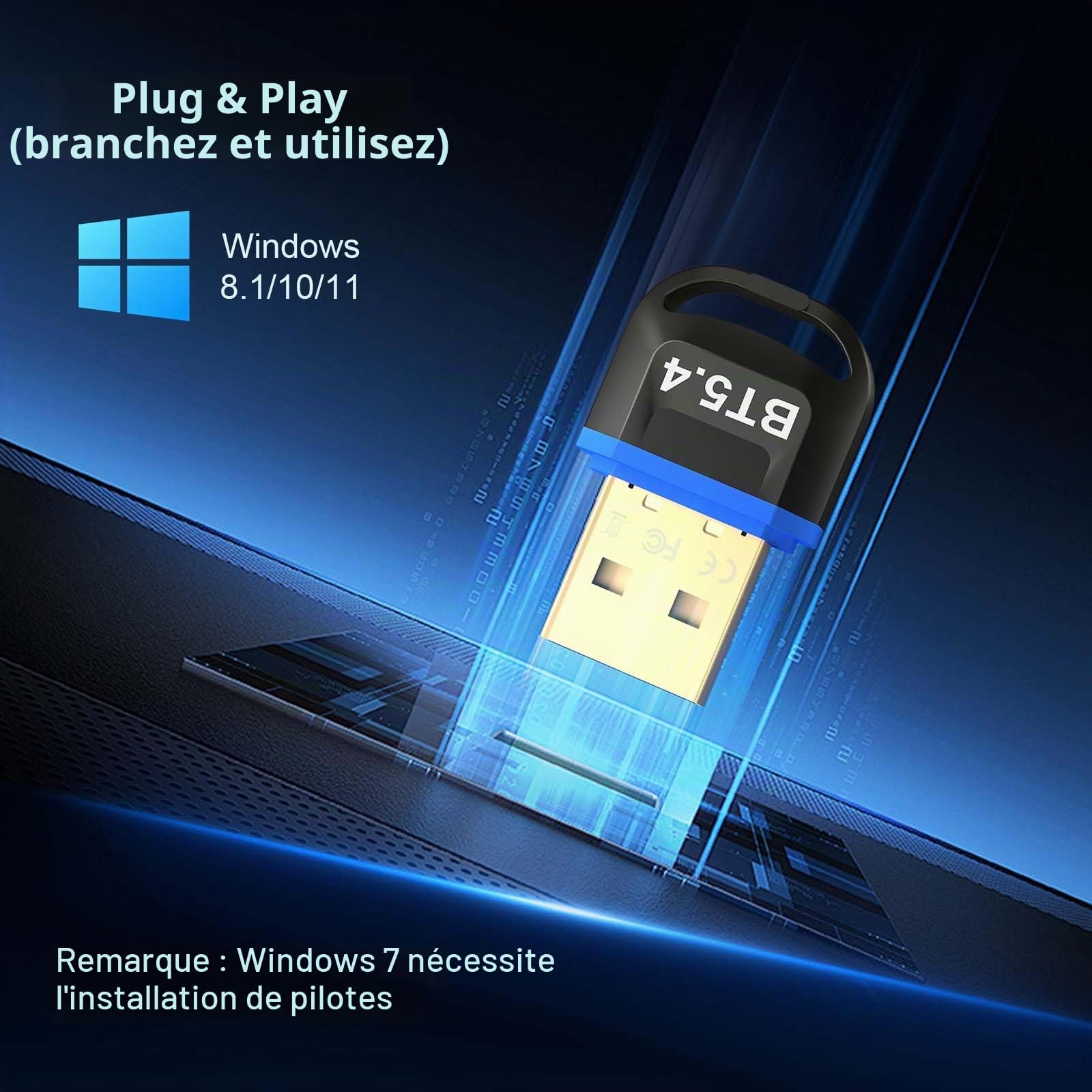 Hoppac Dongle Bluetooth 5.4, Cle Bluetooth pour PC, Faible Latence, Adaptateur Bluetooth USB, Compatible avec Windows 11/10/8.1/7, pour Casque, Souris, Clavier, Imprimantes