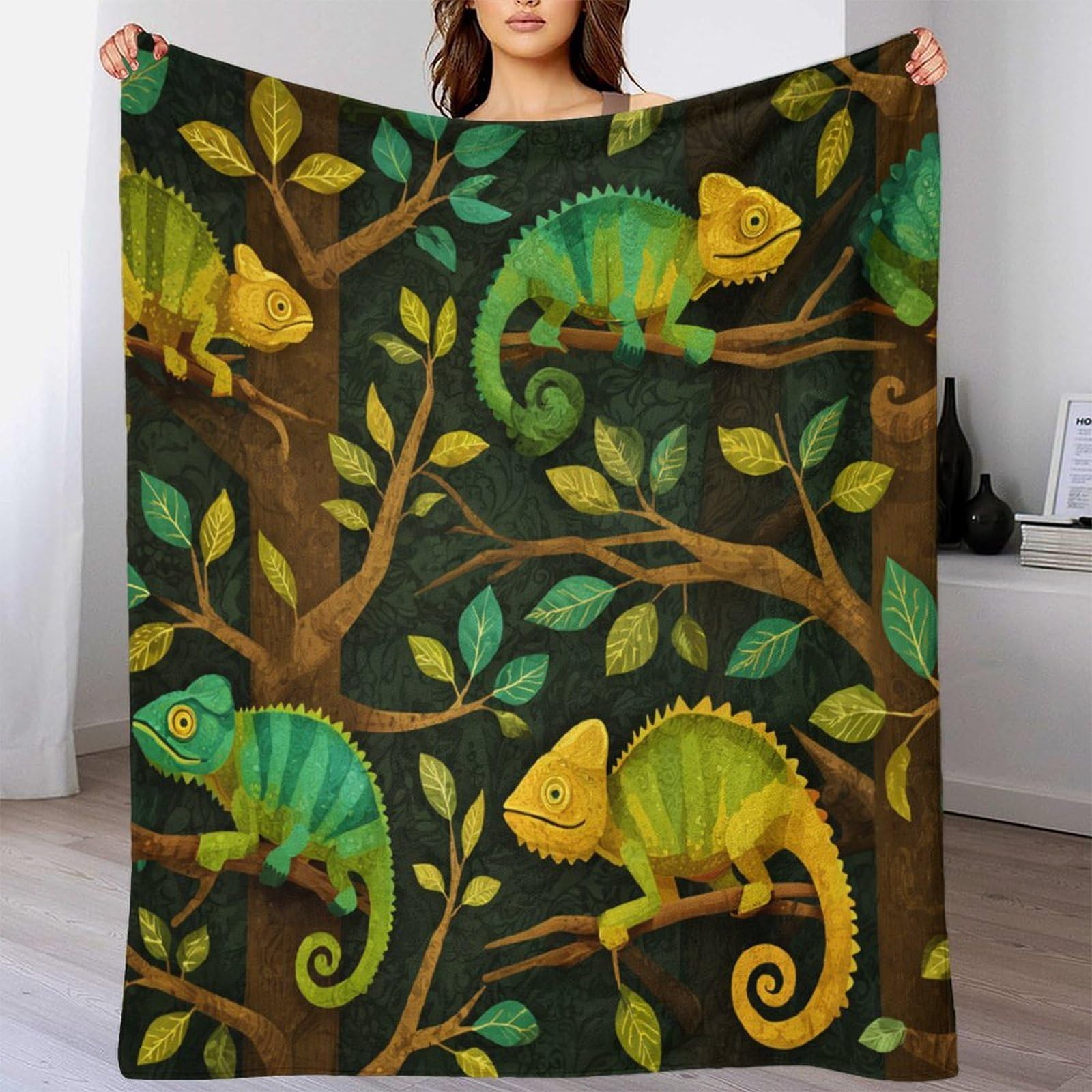 Camaleonte in stile cartone animato Manta Estampada 3D Colcha De Diseño Ropa De Cama De Microfibra Suave Y Cálida Sofá Ropa De Cama 80x90inch(200x230cm)
