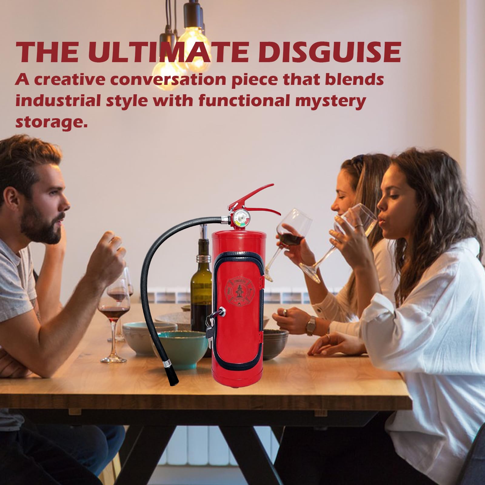 Feuerlöscher Weinschrank, Mobile Bar, Neuheit für Liebenden Feuerwehrmann, Wein Aufbewahrungsboxen, Handgefertigte -Geschenk for Whisky-Liebhaber und Feuerwehrleute（Es ist innen leer） (Rot)