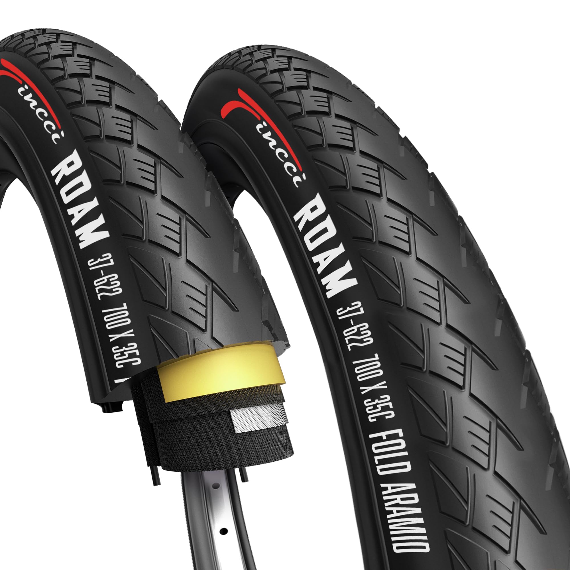 Fincci Paar 700 x 35c Reifen, faltbar, 37-622 mit 1 mm Pannenschutz, für Fahrrad, Straße, Mountainbike, Hybrid, Touring, Elektrofahrrad, mit 700 x 35c-Reifen, 2 Stück