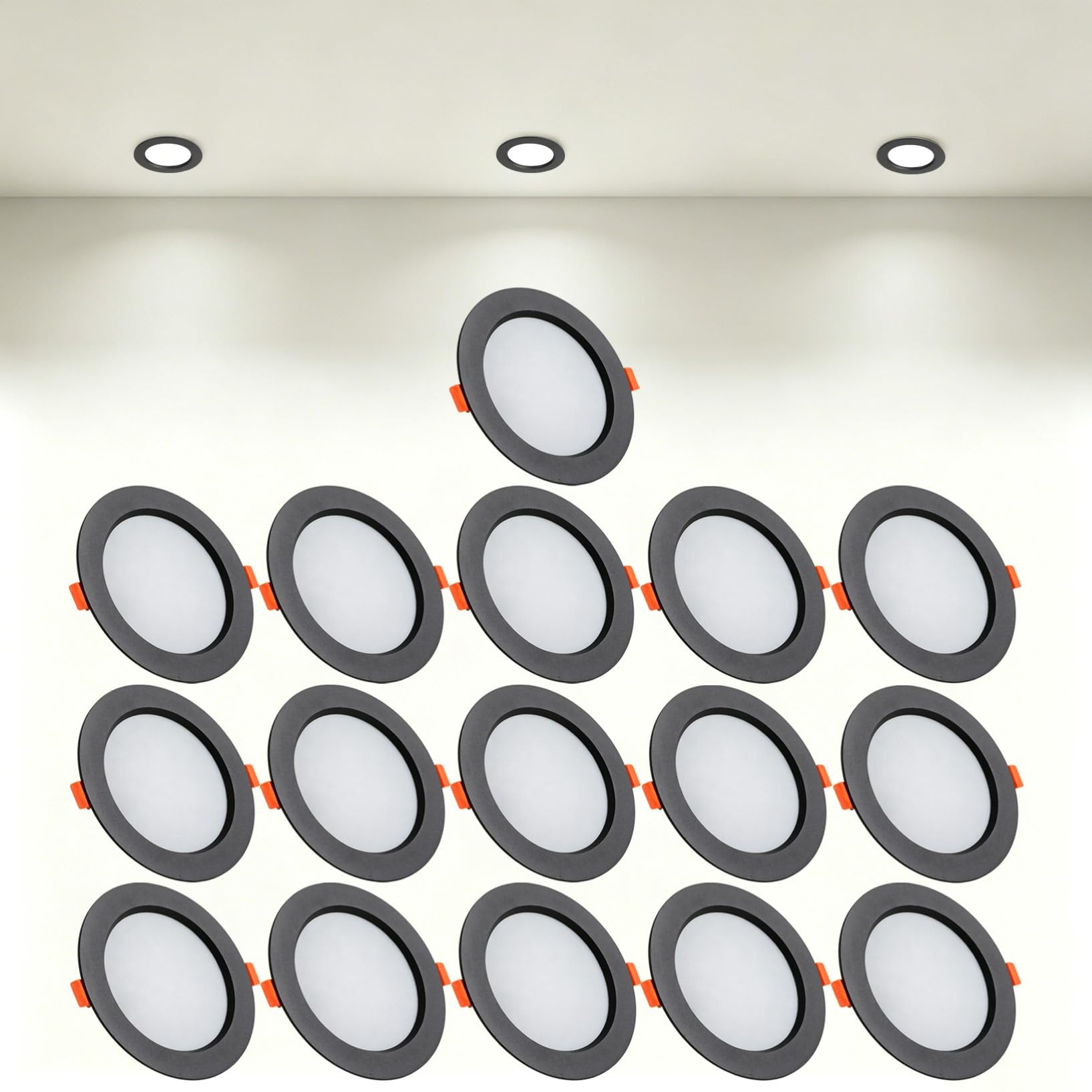 VOGHMOLD 21W Ultra Slim LED Downlight Recessed Ceiling Light 6 inch, 4000K Spot Lights Black Aluminum Trim, Cut Φ160-170mm, AC110-240V Panel Lighting for Office Hallway Closet, 16 Pack