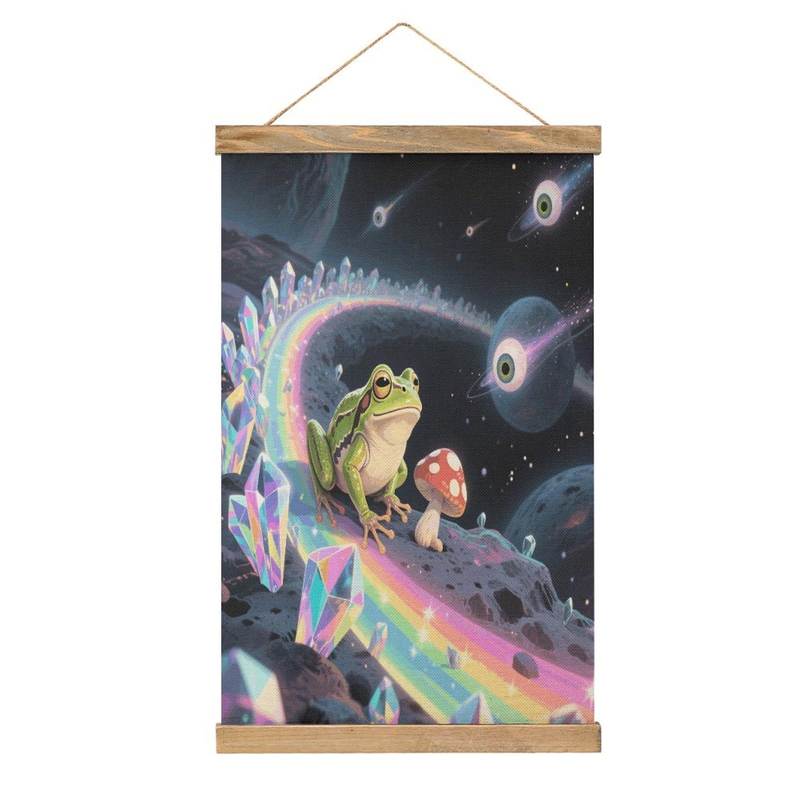 VstaDank Funny Space Frog Mushroom Linen Hanging Painting Vintage Canvas Wall Art Poster Reading Nook Corner Decor Retro Wall Decor Prints for Library Reading Room Home 13.2 X 20.47 Inch