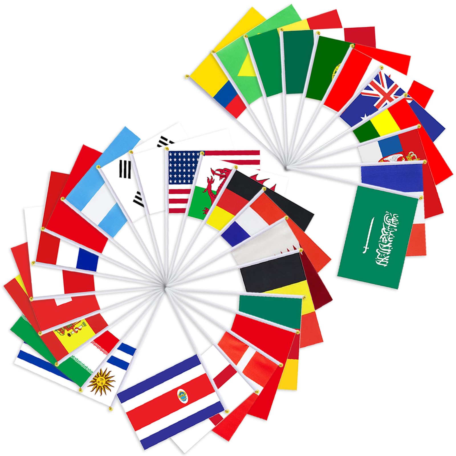 Coupe du Monde 2026 Drapeaux Kit 32 Pays 14x21cm Tissu Polyester Double Face Décorations Football