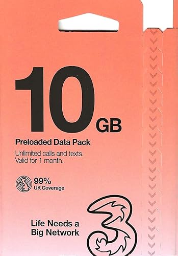 Nueva tarjeta SIM prepagada de Europa (UK Three) de 10 GB de datos ilimitados minutostextos durante 30 días con itineranciauso gratuito en 71