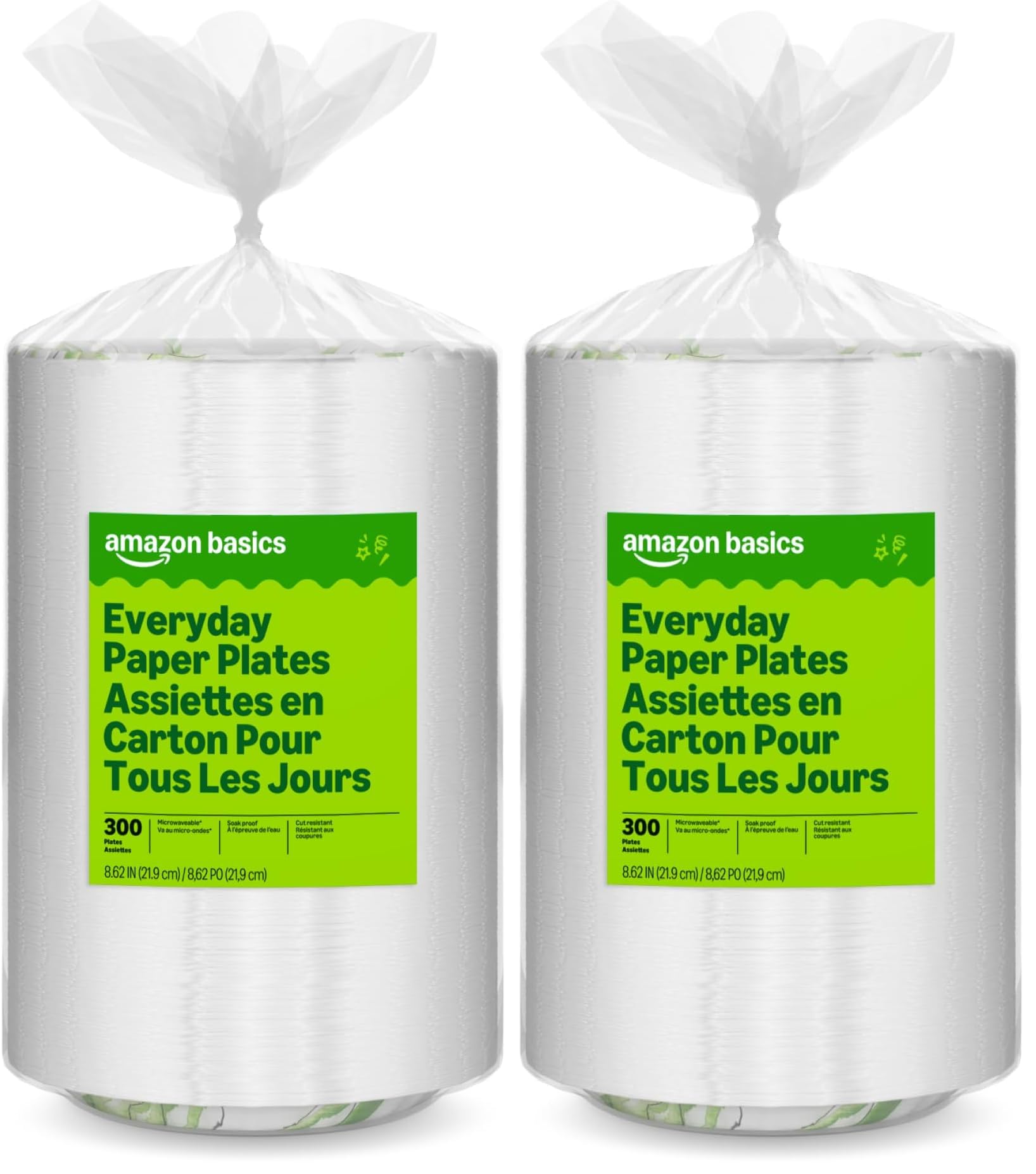 Amazon Basics Everyday Paper Plates, 8.62 Inch, Disposable, 600 Count, Packaging May Vary 300 Count (Pack of 2)