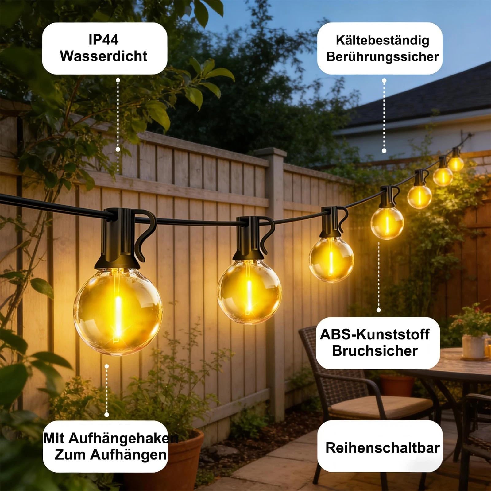 FTL Catena Luminosa a LED da 45 m con Telecomando, Illuminazione Natalizia con 4 Modalità, Dimmerabile e Funzione Timer, IP44 Impermeabile, per Balcone, Giardino, Terrazza, Feste, Matrimoni