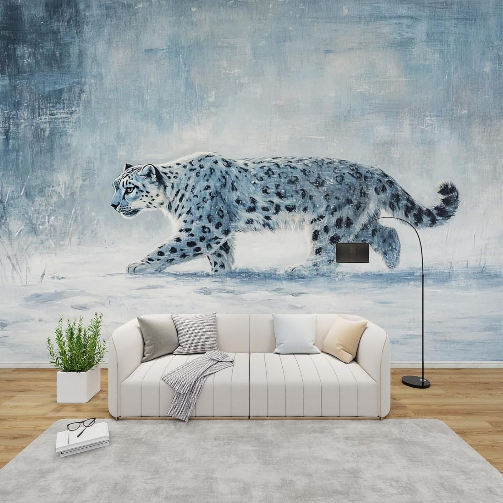 Hgjdjhnf 3D Mural Photo Mural - Wallpaper Snow Leopard, Winter Animal Motif, Modern, Living Room, Bedroom, Children's Room, Wall, Motif,400Cmx280cm Poster - Wall Sticker - Frameless Picture