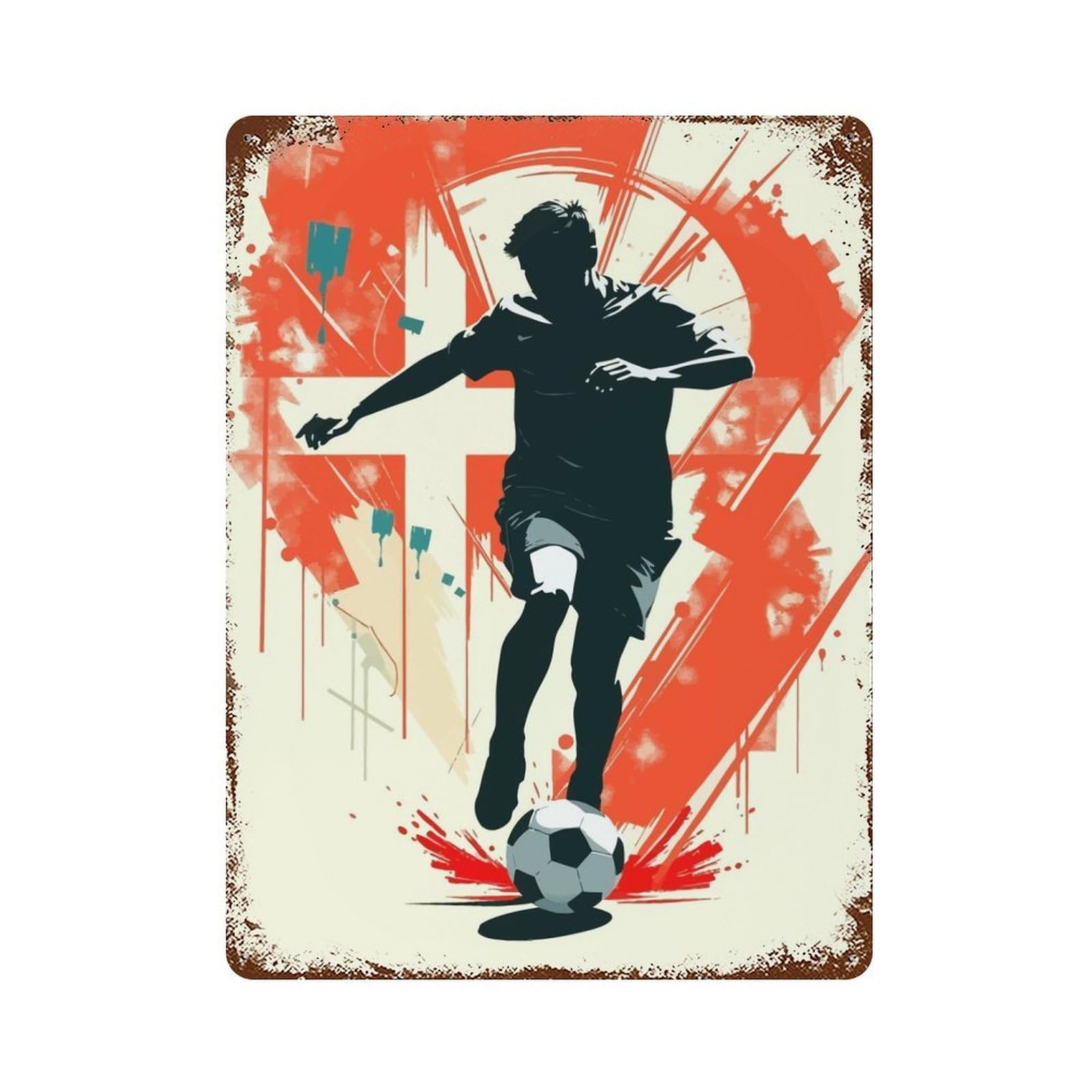 Denmark Soccer Player Silhouette Vintage Wall Sign 15.7"x11.8", Rust Effect Metal Decor for Farmhouse, Kitchen And Entryway Decor