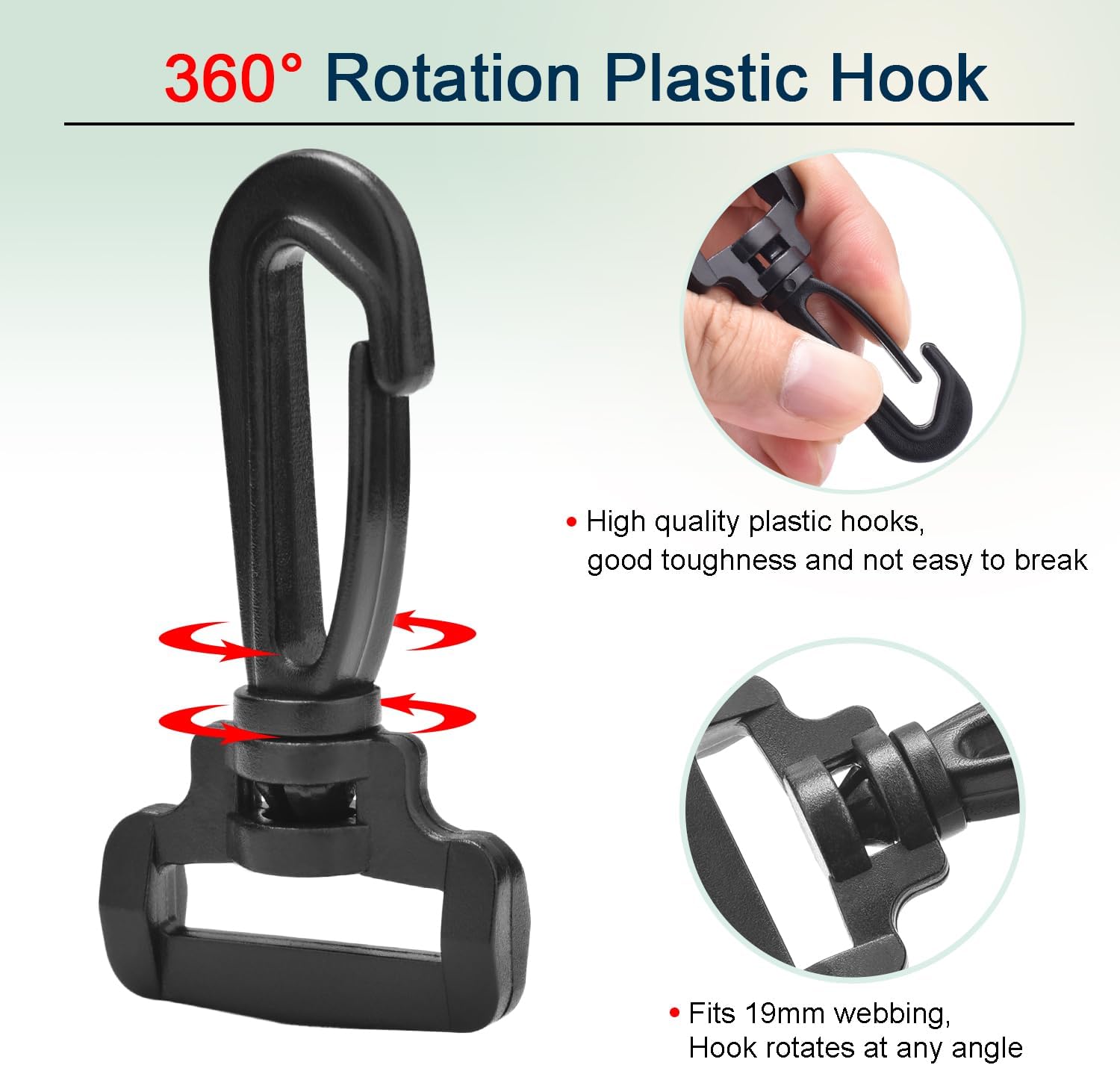2 Sets 1 Inch Swivel Hook Strap Kits- 1 Inch 4pcs Plastic Swivel Snap Hook, 4pcs Plastic D Ring Buckles, 2pack Adjust Slider Tri-Glide, Webbing Strap 5 Yard(Black)